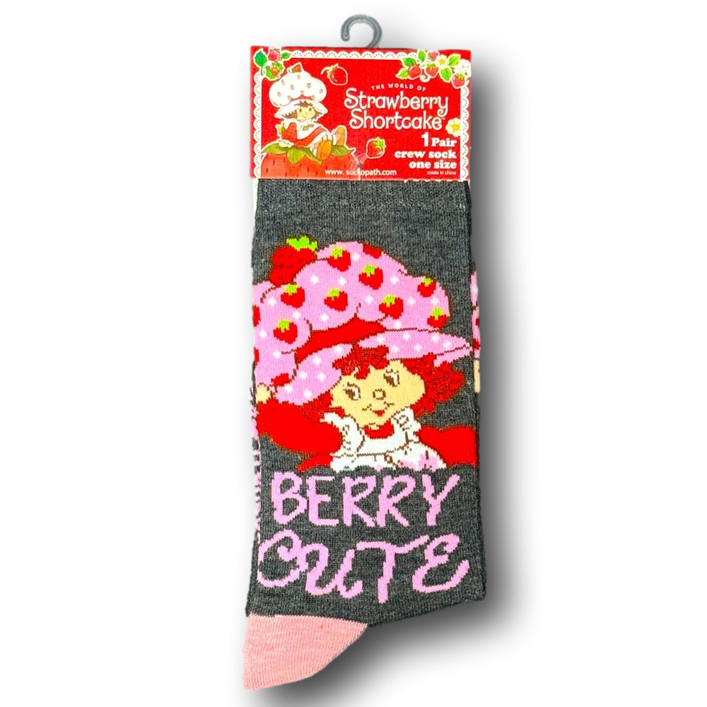3/$20 Strawberry Shortcake "Berry Cute" Funny Novelty Crew Socks - NWT